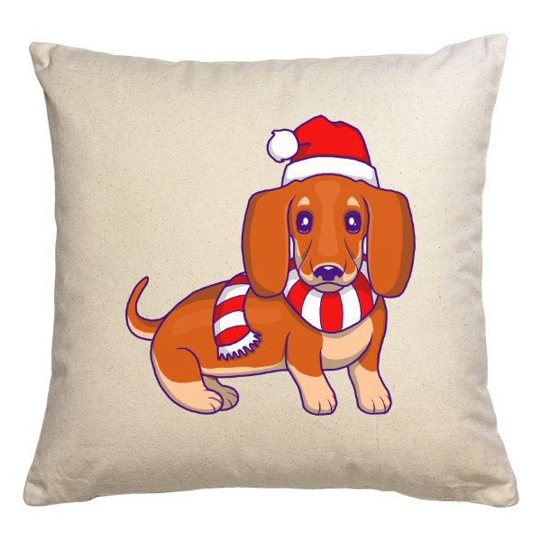 Polštář bavlněný  s potiskem Vánoční jezevčík